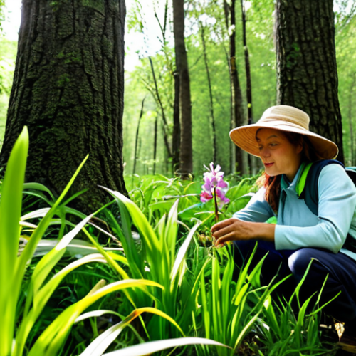 Home 20 **
"A professional female botanist, fully clothed in appropriate hiking gear and a modest sun hat, examining a rare wild orchid in the Codri forest, Moldova. Lush green foliage, dappled sunlight, safe for work, perfect anatomy, natural proportions, professional photography, high quality, appropriate content, family-friendly."
**