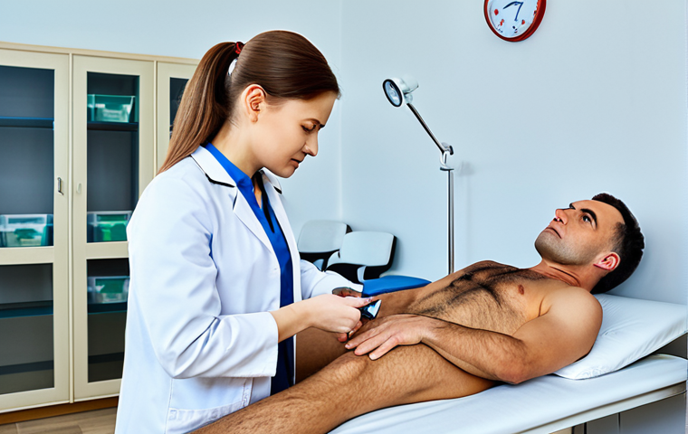 몰도바 의료 시스템 - "A dedicated doctor in a clean, modern clinic in Chisinau, Moldova, fully clothed, examining a patie...