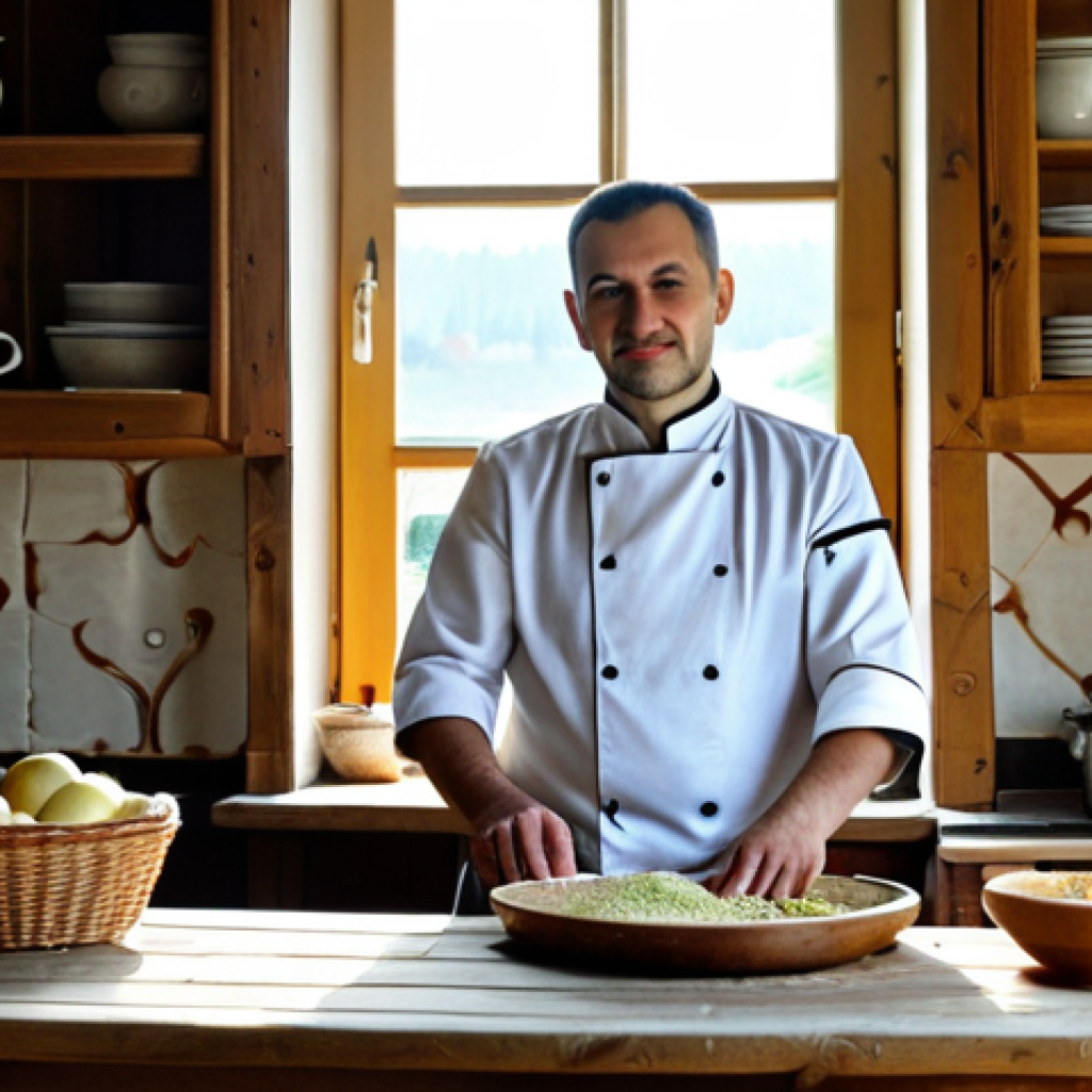 몰도바 주요 인물 - Culinary Tradition**

"A professional photograph of Chef Andrei in a rustic Moldovan kitchen, fully ...