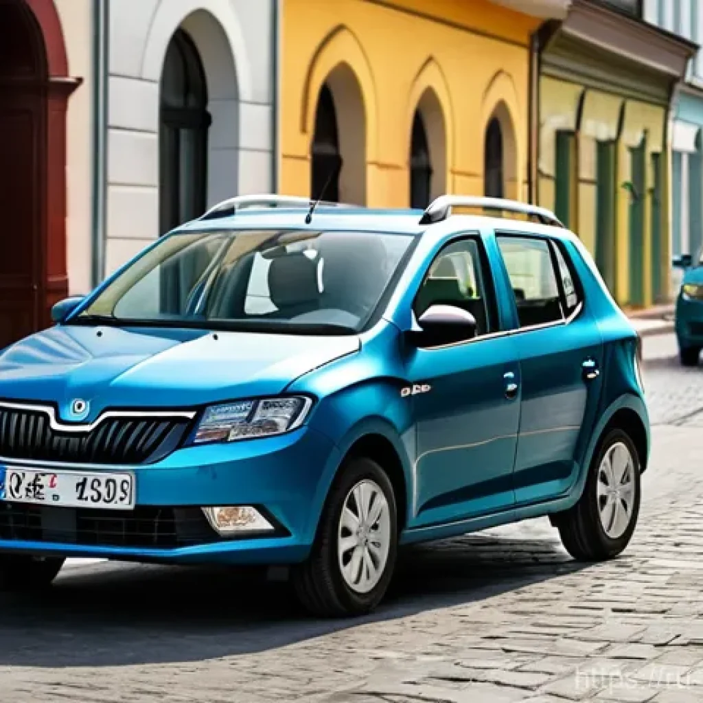 몰도바에서 자동차 렌트하기 - **Prompt:** A compact Dacia Logan or Skoda Fabia navigating smoothly through a bustling yet charming...