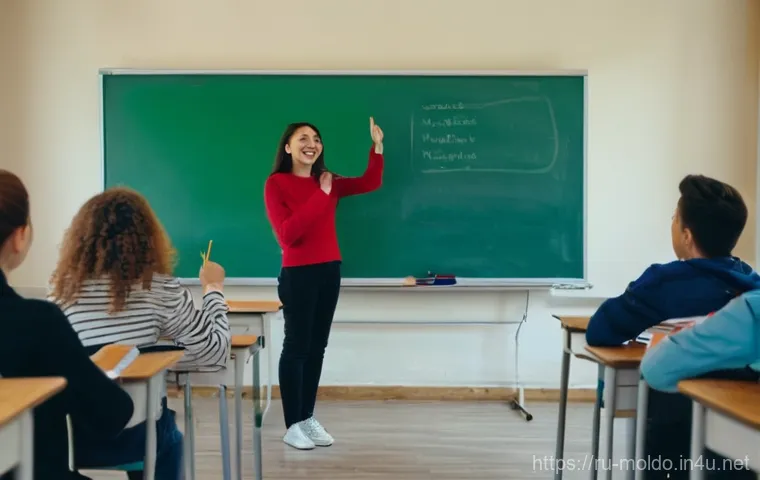 몰도바에서 영어 교육 - **Prompt:** A diverse group of 6-8 young adults, aged 18-30, enthusiastically participating in an En...