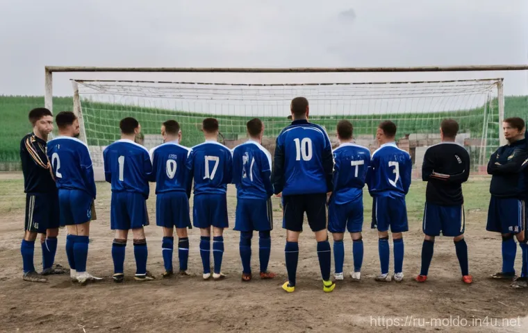 몰도바 축구 대표팀 - **"A gritty, evocative scene of Moldovan footballers training on a somewhat worn, rustic football pi...