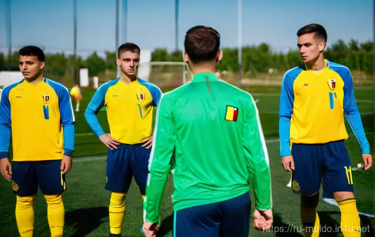 몰도바 축구 대표팀 - **"A gritty, evocative scene of Moldovan footballers training on a somewhat worn, rustic football pi...