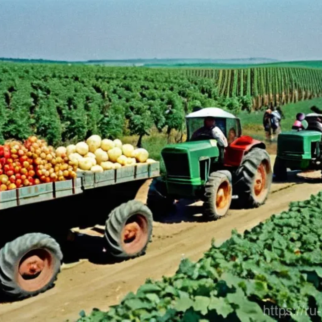 몰도바 소련 시절 - A vibrant, picturesque scene from the Moldavian SSR in the late 1960s. In the foreground, a group of...