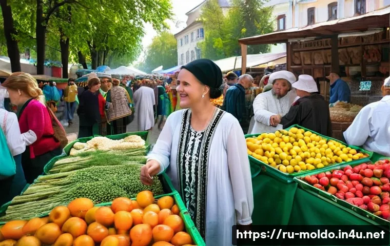 몰도바의 민족 구성 - **A Vibrant Moldovan Market Scene:** A bustling open-air market in Chisinau, filled with people of d...