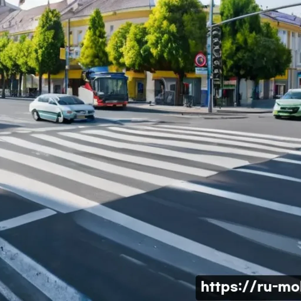 몰도바 도로 교통법 - A detailed street scene in Chișinău, Moldova, showing a busy urban road with multiple vehicles inclu...
