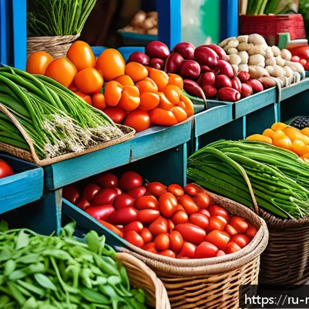 몰도바 채식 요리 - A vibrant Moldovan vegetarian market scene showcasing fresh seasonal vegetables and legumes: ripe re...