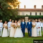 Home 20 몰도바 결혼법 - A modern Moldovan wedding ceremony held outdoors in a historic countryside manor, decorated with tra...