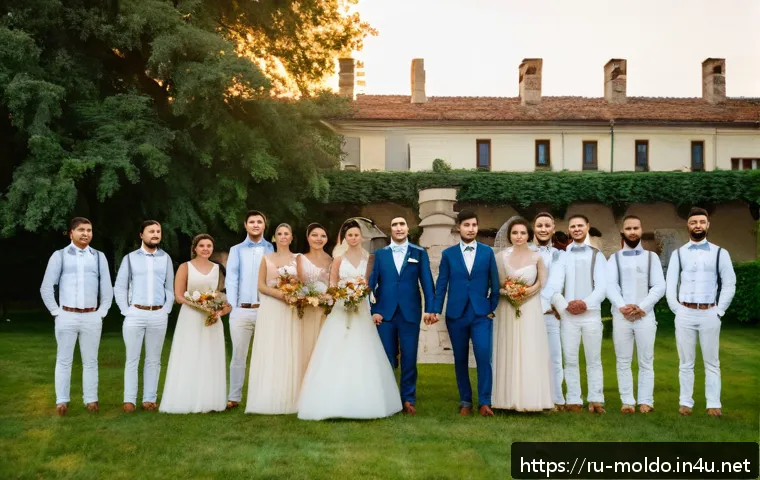 몰도바 결혼법 - A modern Moldovan wedding ceremony held outdoors in a historic countryside manor, decorated with tra...