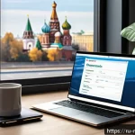 Home 18 몰도바 플라치테 - A detailed illustration of a modern Russian user comfortably registering a new account on a sleek la...